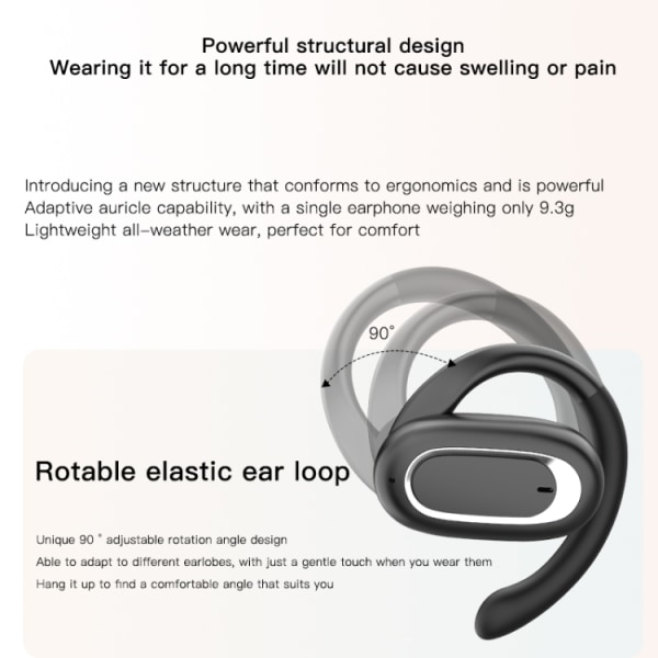 T35 OWS Justerbara Öronkrokssamtal Brusreducering Trådlösa Bluetooth 5.3 Hörlurar Svart