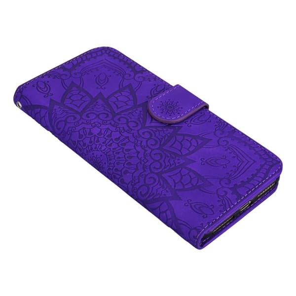 iPhone 18 Pro / iPhone 17 Pro Skal läderfodral med mandala präglad design - dubbelvik Purpur
