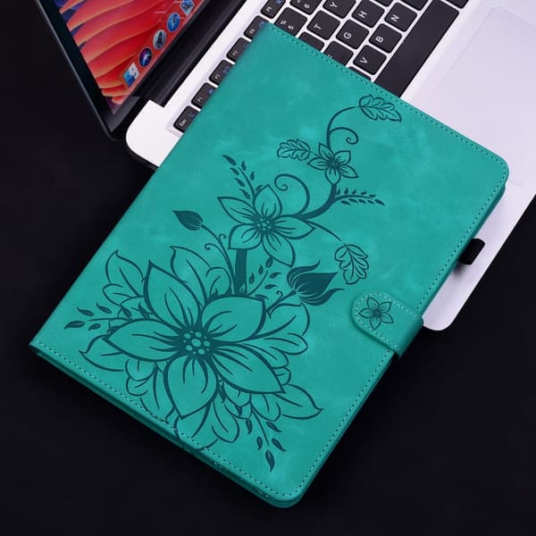 iPad mini 6 / mini 2024 Skal i äkta läder med Lily-embossing Grön