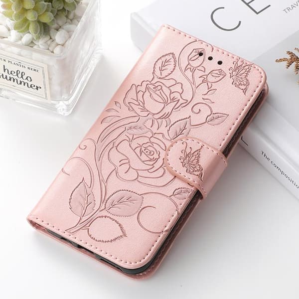 Redmi Note 14 Pro 4G Global - Rose Butterfly Prägad Läderfodral Roséguld