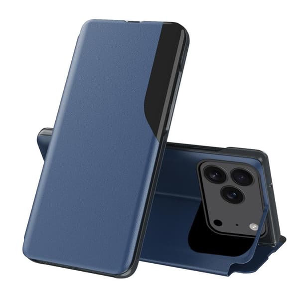 iPhone 18 Pro Max / iPhone 17 Pro Max Skal Läderfodral med Sidodisplay Blå