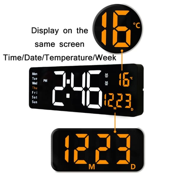 6626 Väggmonterad storbildsskärm LED digitalklocka för vardagsrum, färg: Blå temperatur