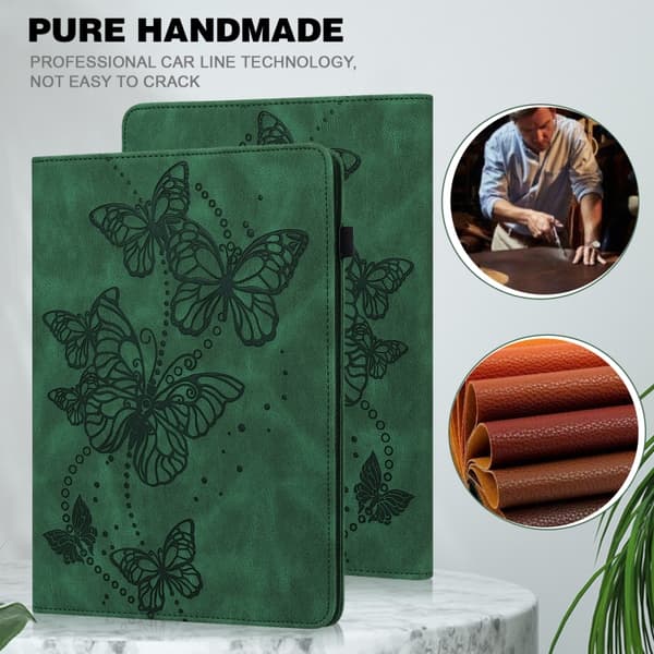Samsung Galaxy Tab S8 Prägad Fjärilsdesign Läderfodral Grön