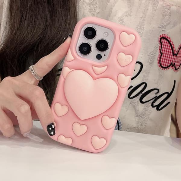 iPhone 16 Pro 3D Hjärta Hållare Silikon Skal