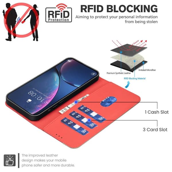 iPhone 18 Pro Max / iPhone 17 Pro Max Skal läderfodral med Splicing Färgglad Hålblommönster Röd