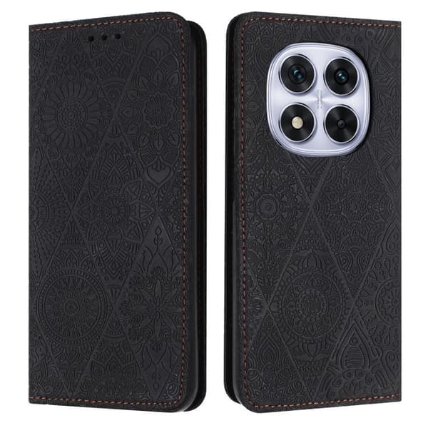 Redmi Note 14 Pro 4G - Etnisk Pr präglad Läderfodral med Adsorption Svart