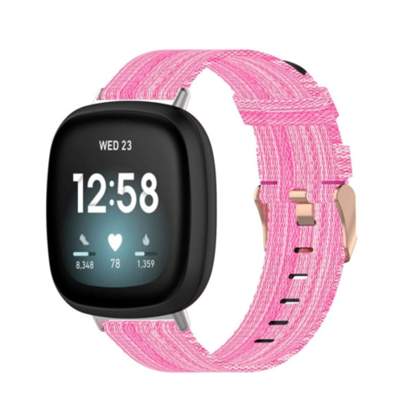För Fitbit Versa 3 / Fitbit Sense Nylon Canvas Strip Texture Watch Band Pink