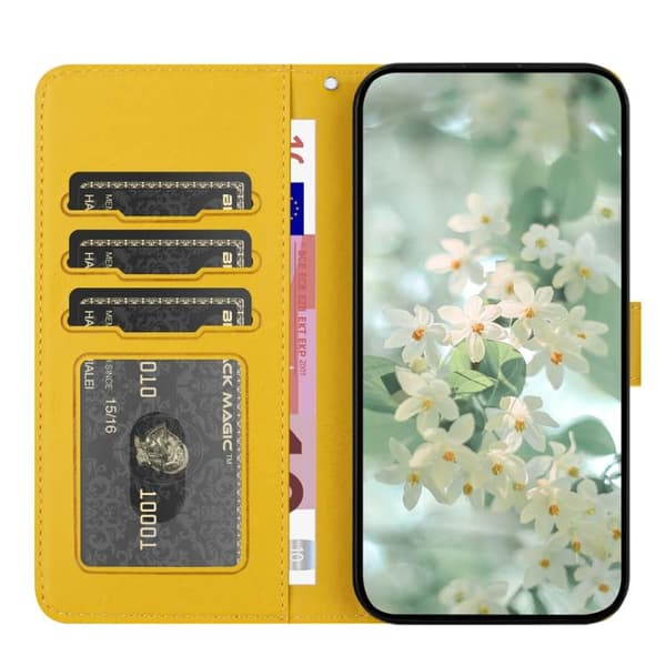 iPhone 17 Pro Skal läderfodral med blommönster - relief Gul