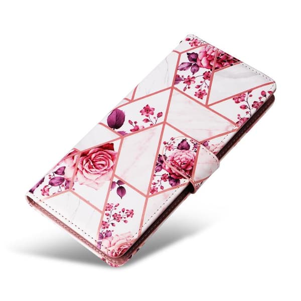 Redmi Note 14 4G - Marmor Brons Sömnad Läder Mobilfodral Roséguld