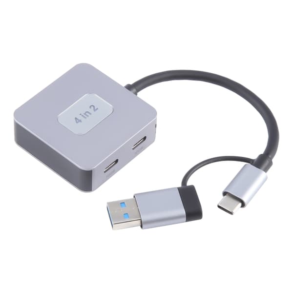 BYL-2320A 4-i-2 USB + USB-C / Type-C Hub Adapter - Aluminium, 10Gbps, Bärbar och Hållbar