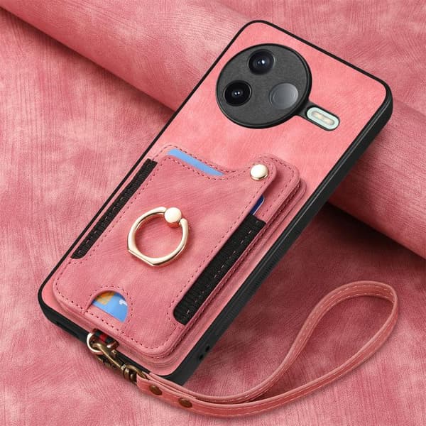 Redmi K80 / Poco F7 Pro - Retro Skinnkänsla Ring Multi-kort RFID Plånboksfodral Rosa