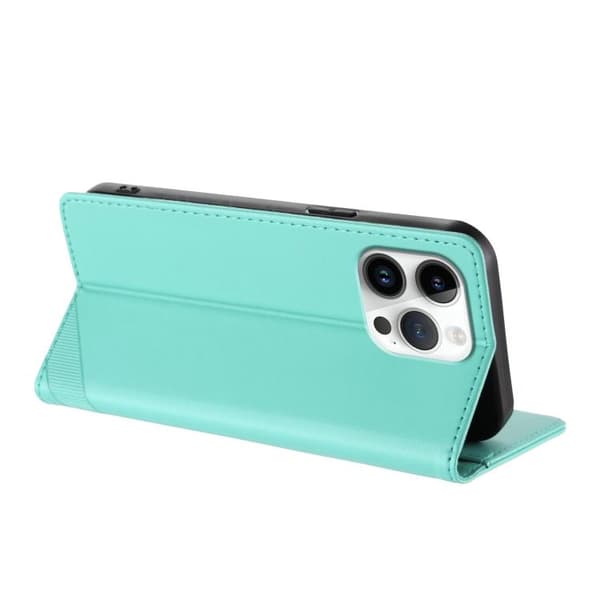 iPhone 16 Pro Fodral Retro Läder - Multifunktionell Embossed Skal Mintgrön