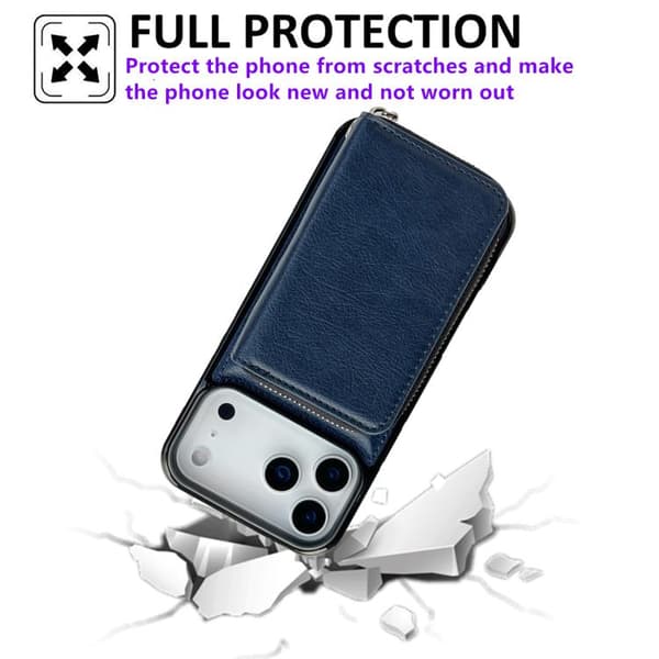 iPhone 18 Pro Max / iPhone 17 Pro Max Skal med Lanyard och 11 Kortfack - Enfärgad Design Blå