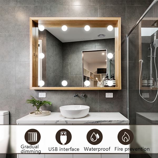 LED-sminkspegel med USB-justerbar ljusstyrka, 2 LED-lampor