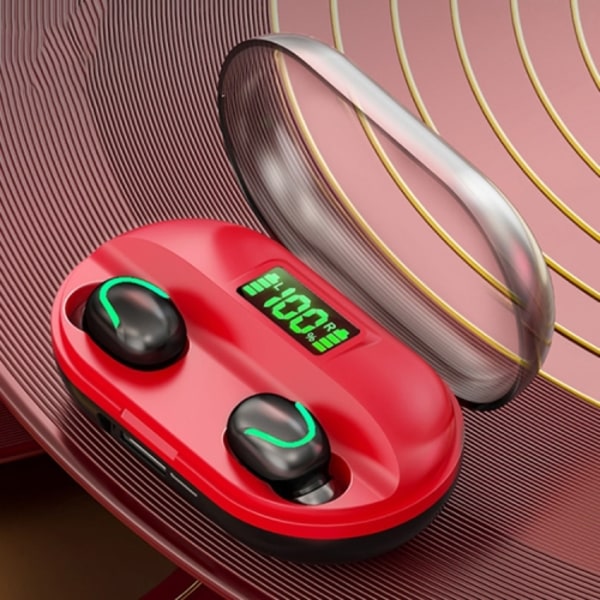 T2 Bluetooth 5.0 TWS Touch Digital Display True Wireless Bluetooth-hörlurar med laddningsbox Röd