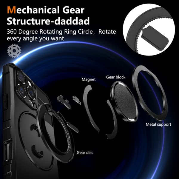 iPhone 16 Pro Max Rotating Magnetisk Hållare Skal Svart