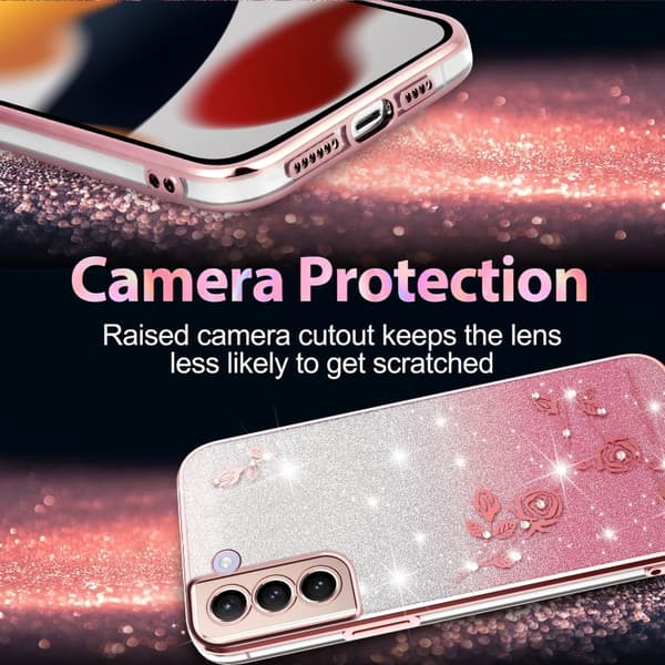 Samsung Galaxy S21+ 5G Skal med Gradient Glittrande Blommor Rosa