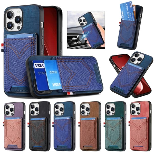 iPhone 17 Pro Skal - Denimtextur med Kortfack Svart