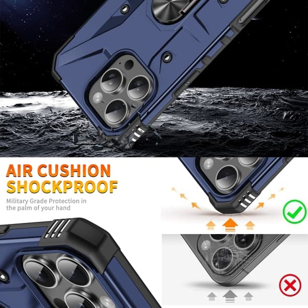 iPhone 16 Pro Max Ring Holder Skal - Elegant och Praktisk Skydd för Din Telefon Blå