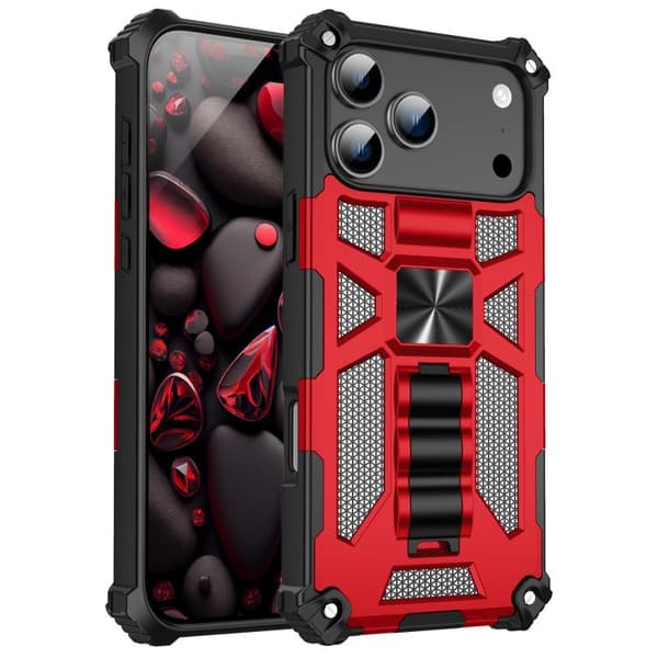 iPhone 18 Pro Max / iPhone 17 Pro Max Skal - Armor Shockproof TPU + PC med Magnetisk Hållare Röd