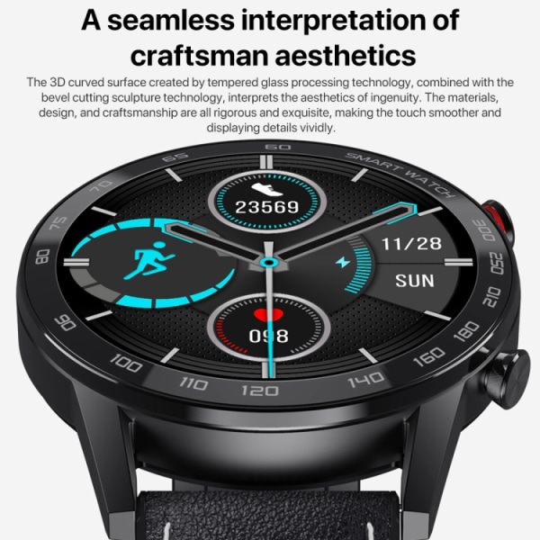 1,3 tums pekskärm Dual-mode Bluetooth Smart Watch Svart läderrem