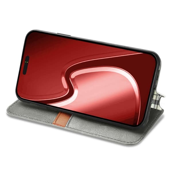 iPhone 16 Pro Cubic Grid Pressad Magnetisk Läder Skal - Fodral Grå