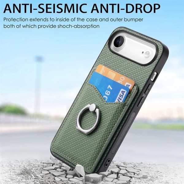 iPhone 17 Air Skal - Kolfiber med Kortficka och Ring Grön