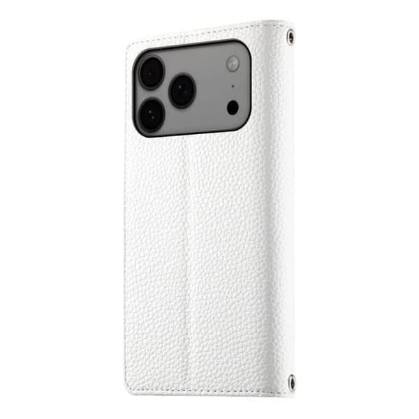 iPhone 18 Pro Max / iPhone 17 Pro Max Skal läderfodral med flerfack och dragkedja, kortrem Vit
