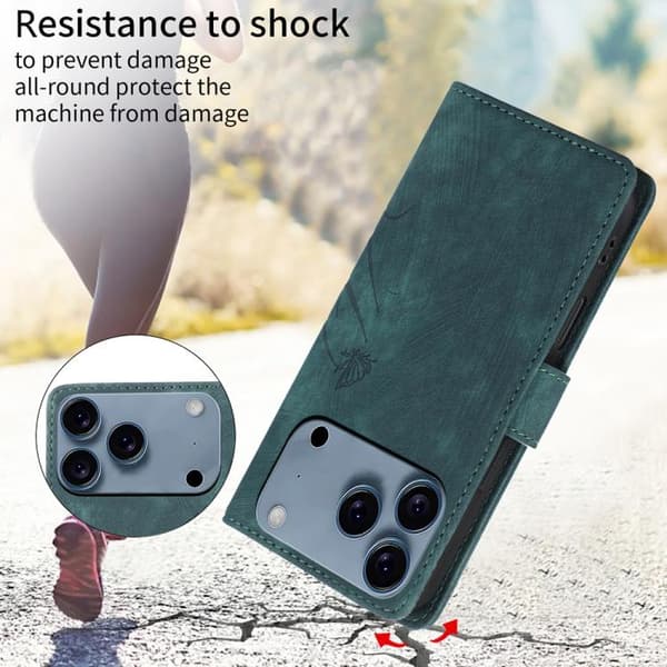 iPhone 18 Pro Max / iPhone 17 Pro Max Skal Läderfodral med Orkidéfjäril Prägling Grön