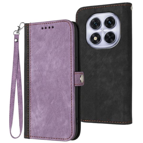 Redmi Note 14 Pro 4G - Sidobuckle Dubbelvikts Handrem Läder fodral Purpur