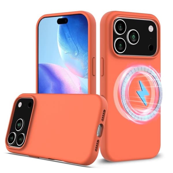 iPhone 17 Pro Shockproof Silikon Skal med MagSafe Guldorange