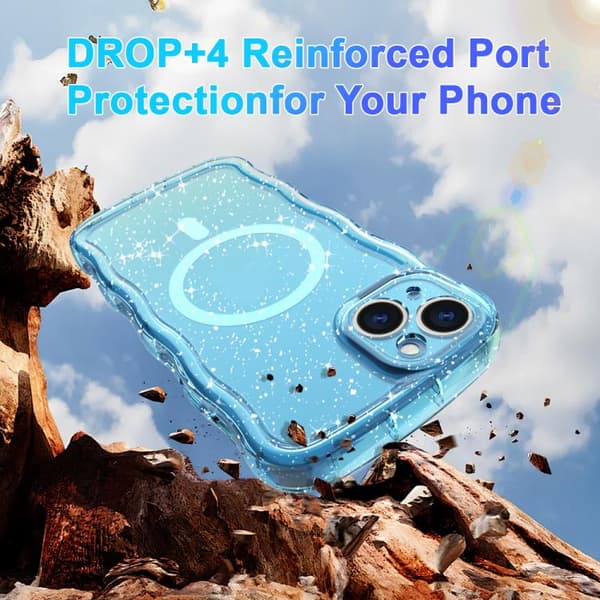 iPhone 16 Pro Wave Glitter MagSafe Magnetisk TPU Skal Transparent blå