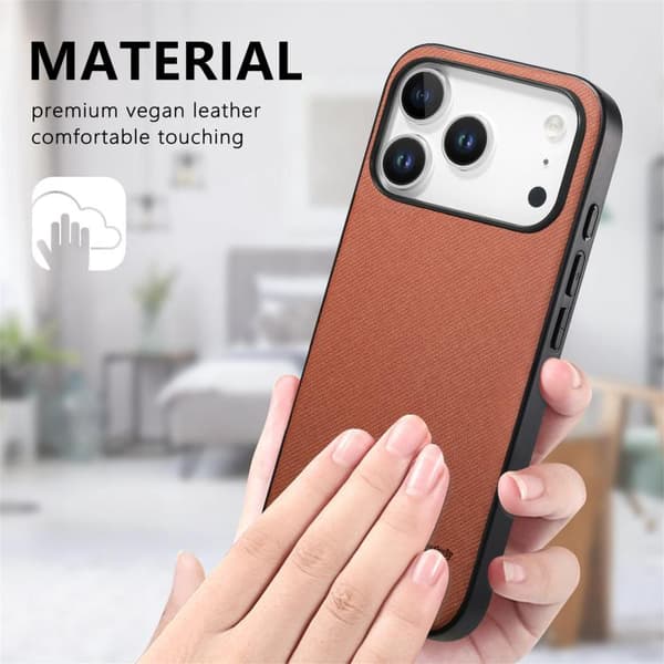 iPhone 18 Pro Max / iPhone 17 Pro Max Twill Fabric Läder Skal Brun
