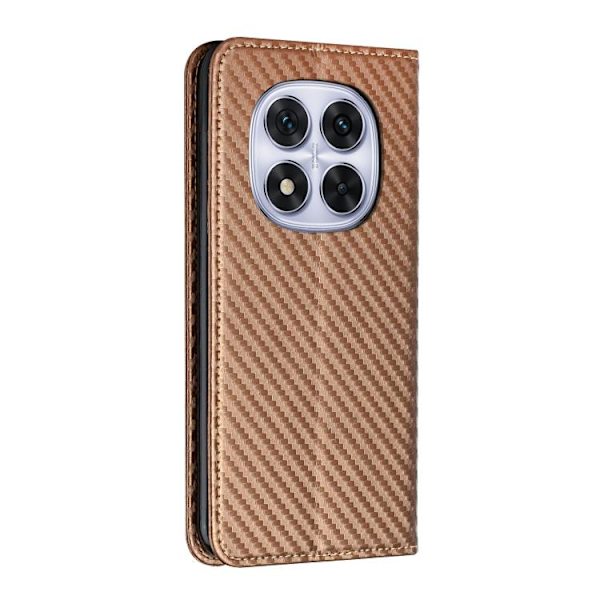 Redmi Note 14 Pro 4G - Magnetisk Flip Läderfodral med Kolfibertextur Brun