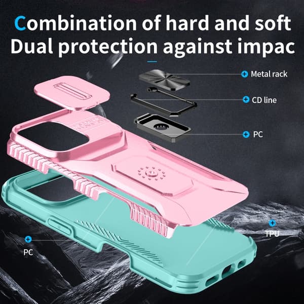 iPhone 16 Pro Max Sliding Camshield Skal - Skydda Din Telefon Med Stil Rosa och grågrön