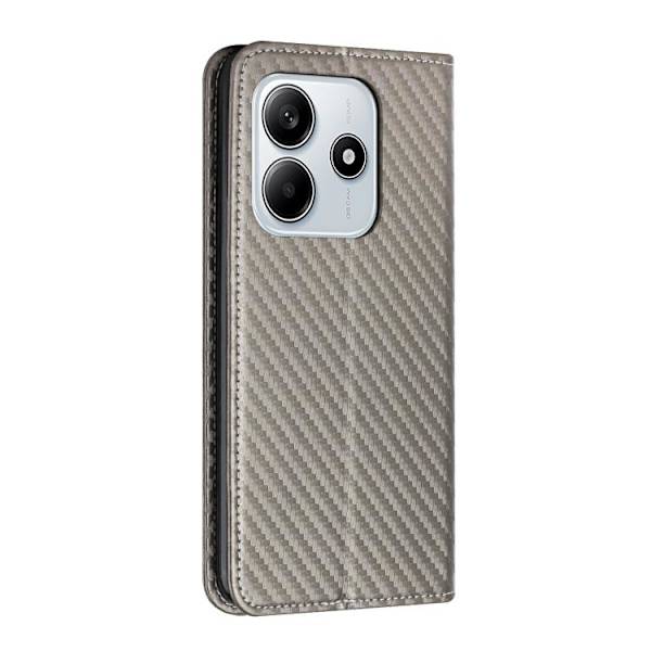 Redmi Note 14 5G - Magnetisk Flip Läderfodral med Kolfibertextur Grå