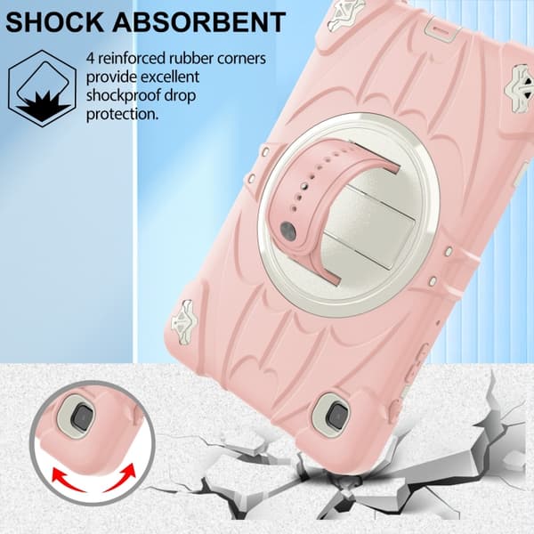 Samsung Galaxy Tab A7 Lite Bat Hand Grip Turntable Ställ Rosa Vit