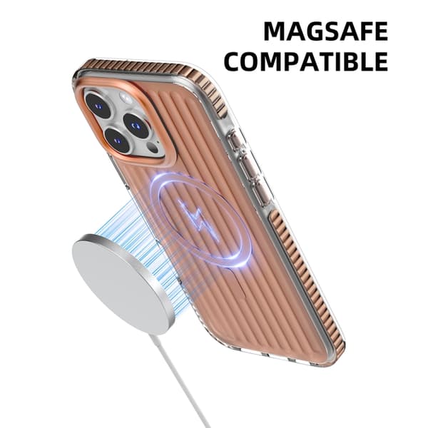 iPhone 16 Pro Max Mutural Corrugerad Textur Magsafe Magnetisk Stötsäker Skal Antik mässing