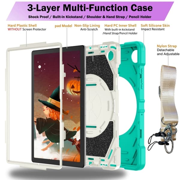 Samsung Galaxy Tab A8 Bat Hand Grip Ställning Tabletfodral Mintgrön Vit