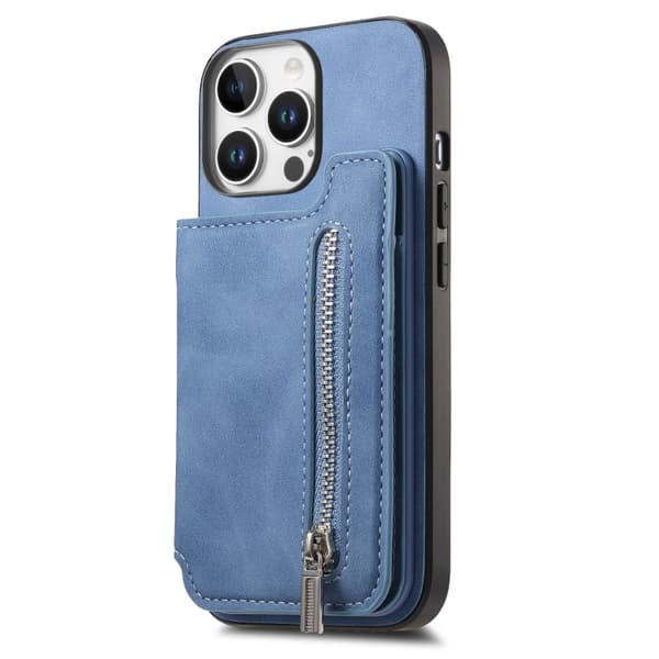 iPhone 16 Pro Max Retro MagSafe Zipper Plånbok Kortväska Bakskal Blå
