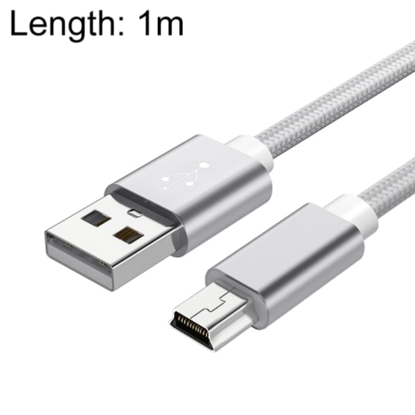5 st Mini USB till USB A vävd data-/laddningskabel för MP3, kamera, bil DVR, längd: 1 m Silver