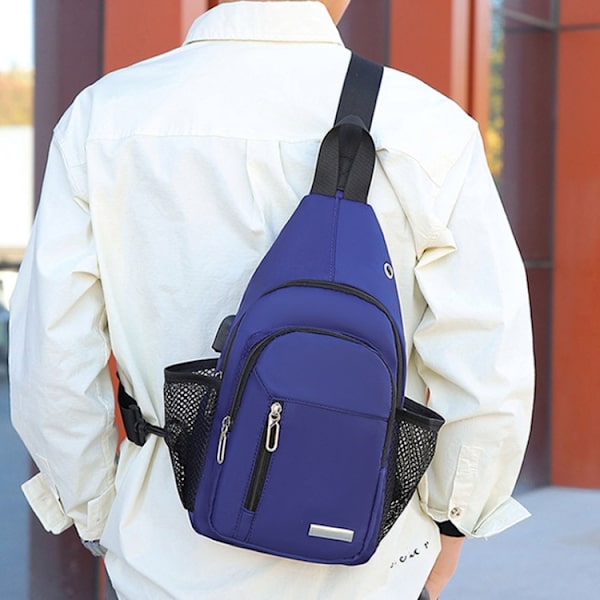 Herr Bröstväska Oxford Tyg Casual Axelväska Crossbody Liten Ryggsäck Ljusgrå