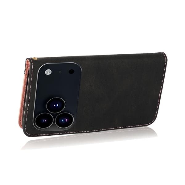 iPhone 18 Pro Max / iPhone 17 Pro Max Skal läderfodral - tvåfärgad sömnad Svart roséguld