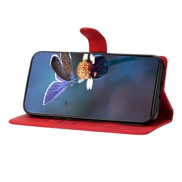 iPhone 18 Pro Max / iPhone 17 Pro Max Skal med Embossed PU och Körsbärsblomma Fjärilsmönster Röd