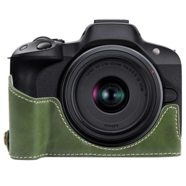 För Canon EOS R50 1/4 tums gänga PU läder kamerahalfodral bas Grön