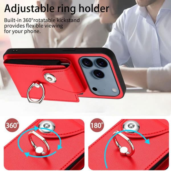 iPhone 18 Pro Max / iPhone 17 Pro Max Skal med Kortfack och Ringhållare Röd