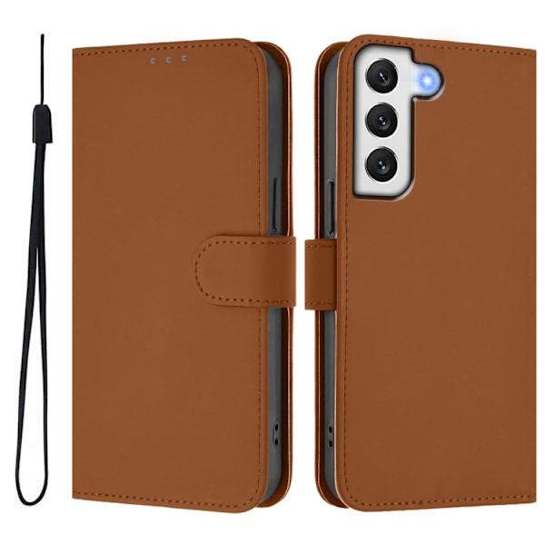Samsung Galaxy S22+ 5G Skal i läder med lanyard, solid färg Brun