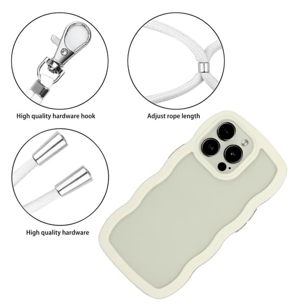 iPhone 16 Pro Max Skal Candyfärg med Lanyard - TPU och Klar PC Vit