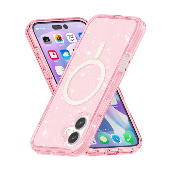 iPhone 17 Skal - Terminator Stil med Glittrande Pulver och MagSafe Rosa