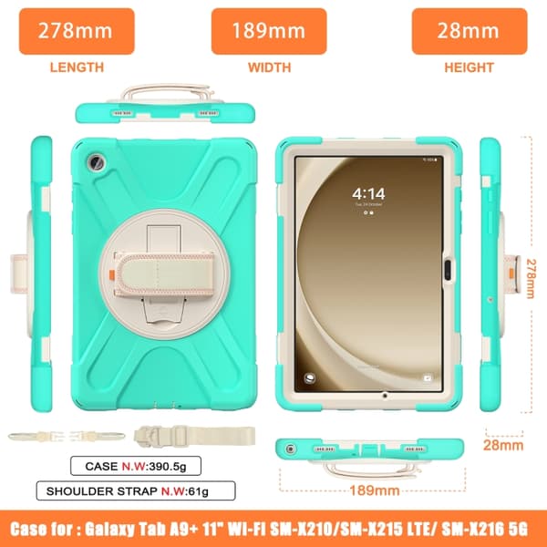 Samsung Galaxy Tab A9+ / A11+ Rotationshandtag TPU + PC Tabletfodral Grön